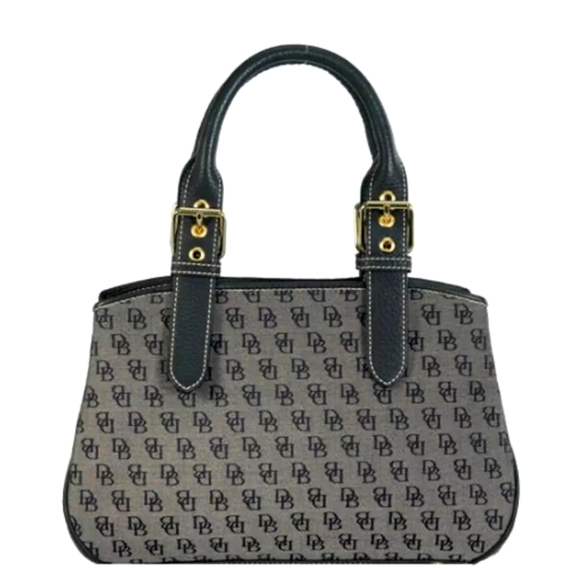 Dooney & Bourke Signature Jacquard Black Leather Trim Handbag